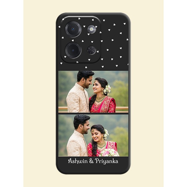 Miniature Love Symbols with Name On Space Black Custom Soft Matte Mobile Back Cover - Poco C85 5G Miniature Love Symbols with Name On Space Black Custom Soft Matte Mobile Back Cover - Poco C85 5G