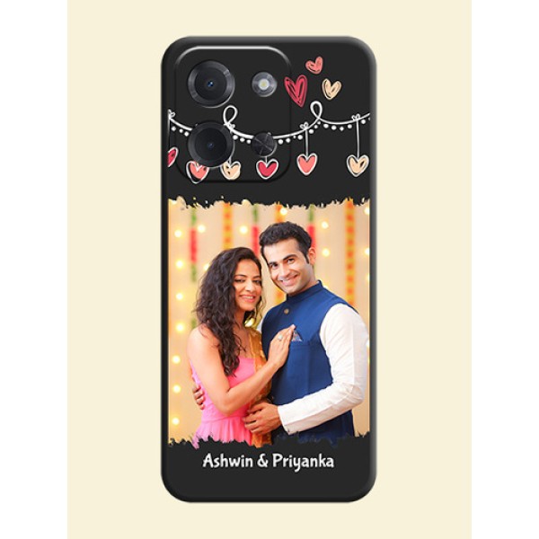 Pink Love Hangings with Name On Space Black Custom Soft Matte Mobile Back Cover - Poco C85 5G