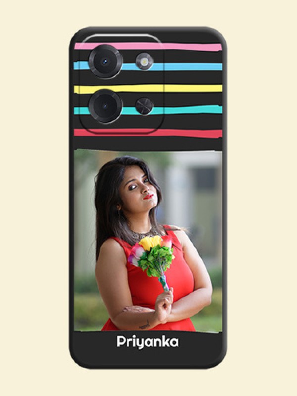 Multicolor Lines with Image On Space Black Custom Soft Matte Mobile Back Cover - Poco C85 5G