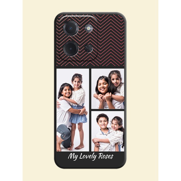 Wave Pattern with 3 Image Holder On Space Black Custom Soft Matte Mobile Back Cover - Poco C85 5G