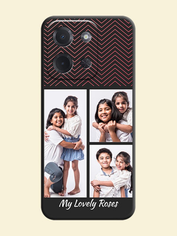 Wave Pattern with 3 Image Holder On Space Black Custom Soft Matte Mobile Back Cover - Poco C85 5G