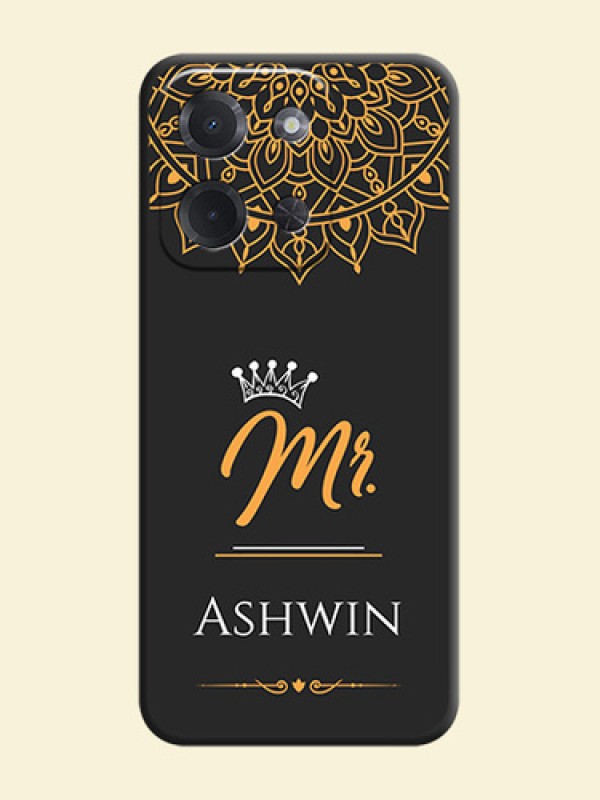 Mr Name with Floral Design On Space Black Custom Soft Matte Mobile Back Cover - Poco C85 5G