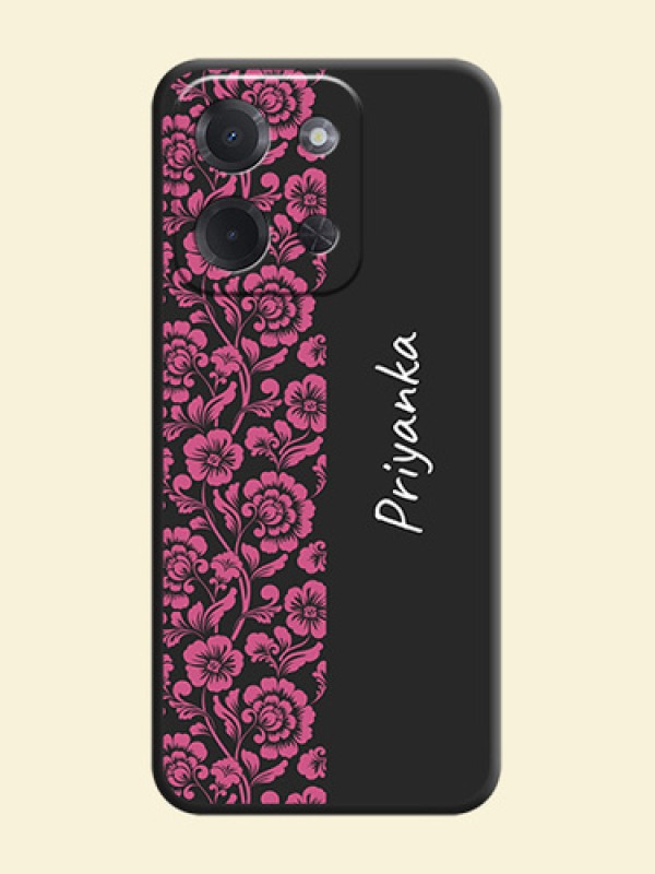 Pink Floral Pattern Design With Custom Text On Space Black Custom Soft Matte Mobile Back Cover - Poco C85 5G