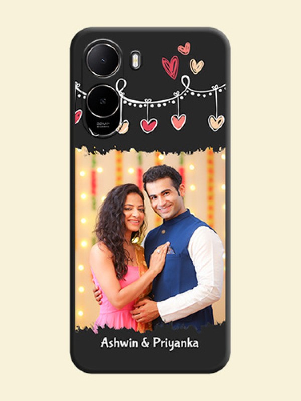 Pink Love Hangings with Name On Space Black Custom Soft Matte Mobile Back Cover - Poco C85X 5G
