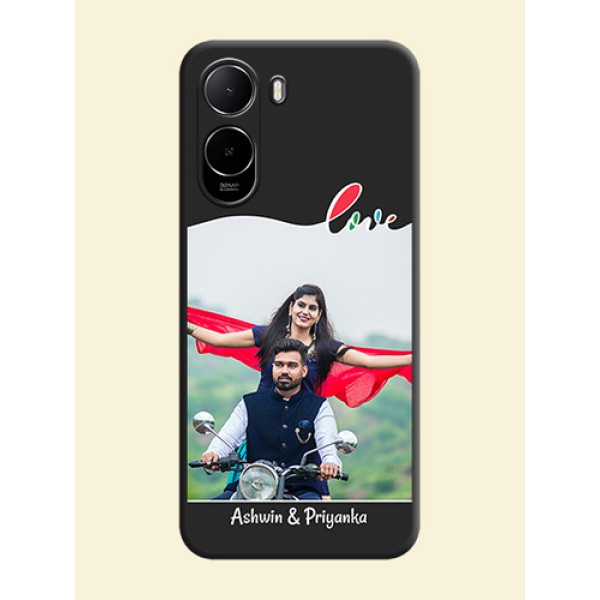 Fall in Love Pattern with Picture on Photo On Space Black Custom Soft Matte Mobile Back Cover - Poco C85X 5G Fall in Love Pattern with Picture on Photo On Space Black Custom Soft Matte Mobile Back Cover - Poco C85X 5G