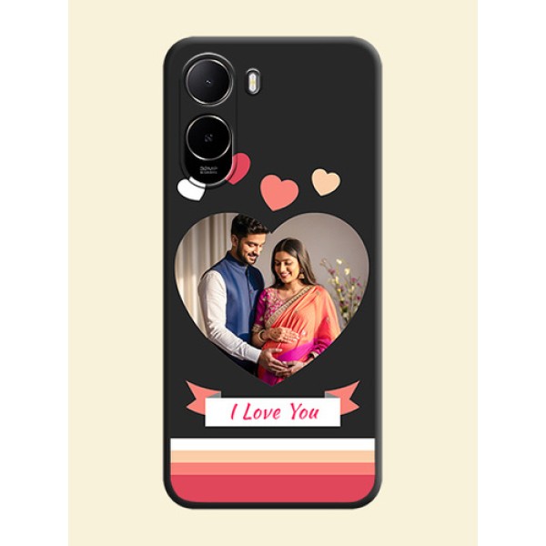 Love Shaped Photo with Colorful Stripes On Space Black Custom Soft Matte Mobile Back Cover - Poco C85X 5G Love Shaped Photo with Colorful Stripes On Space Black Custom Soft Matte Mobile Back Cover - Poco C85X 5G