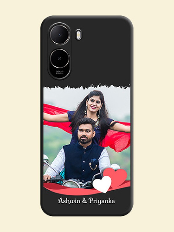 Pin Color Love Shaped Ribbon Design with Text On Space Black Custom Soft Matte Mobile Back Cover - Poco C85X 5G
