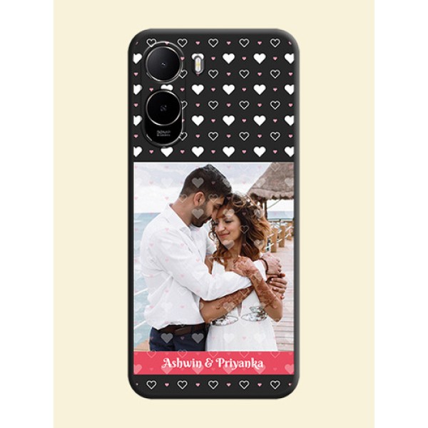 White Color Love Symbols with Text Design on Photo On Space Black Custom Soft Matte Mobile Back Cover - Poco C85X 5G