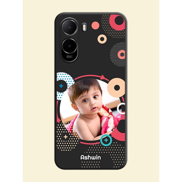 Multicoloured Round Image On Space Black Custom Soft Matte Mobile Back Cover - Poco C85X 5G Multicoloured Round Image On Space Black Custom Soft Matte Mobile Back Cover - Poco C85X 5G