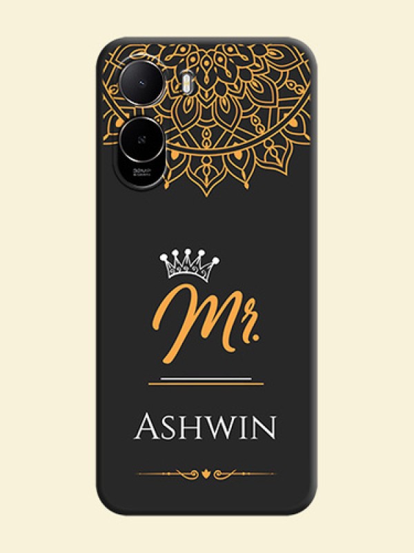 Mr Name with Floral Design On Space Black Custom Soft Matte Mobile Back Cover - Poco C85X 5G