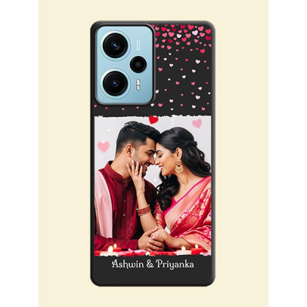Fall in Love with Your Partner on Photo On Space Black Custom Soft Matte Mobile Back Cover - Poco F5 Fall in Love with Your Partner on Photo On Space Black Custom Soft Matte Mobile Back Cover - Poco F5