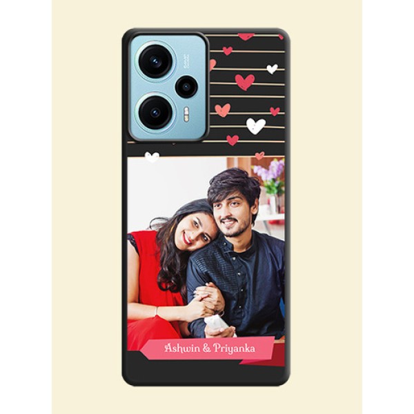 Love Pattern with Name on Pink Ribbon  on Photo On Space Black Custom Soft Matte Mobile Back Cover - Poco F5