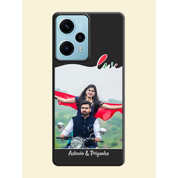 Fall in Love Pattern with Picture on Photo On Space Black Custom Soft Matte Mobile Back Cover - Poco F5 Fall in Love Pattern with Picture on Photo On Space Black Custom Soft Matte Mobile Back Cover - Poco F5