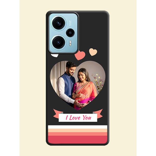 Love Shaped Photo with Colorful Stripes On Space Black Custom Soft Matte Mobile Back Cover - Poco F5 Love Shaped Photo with Colorful Stripes On Space Black Custom Soft Matte Mobile Back Cover - Poco F5