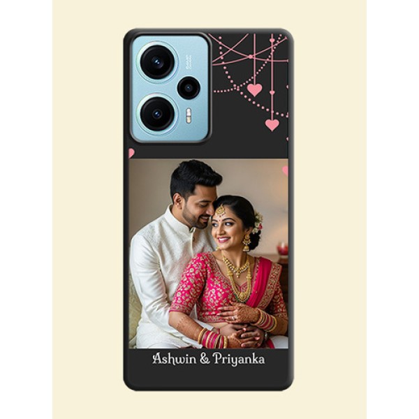 Pink Love Hangings with Text On Space Black Custom Soft Matte Mobile Back Cover - Poco F5