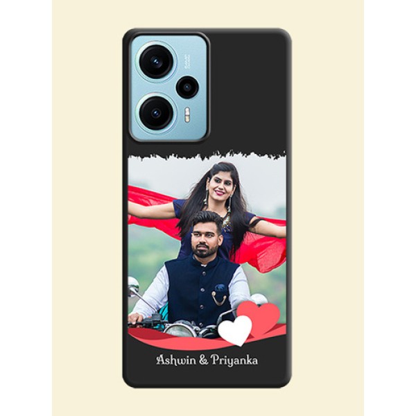 Pin Color Love Shaped Ribbon Design with Text On Space Black Custom Soft Matte Mobile Back Cover - Poco F5 Pin Color Love Shaped Ribbon Design with Text On Space Black Custom Soft Matte Mobile Back Cover - Poco F5