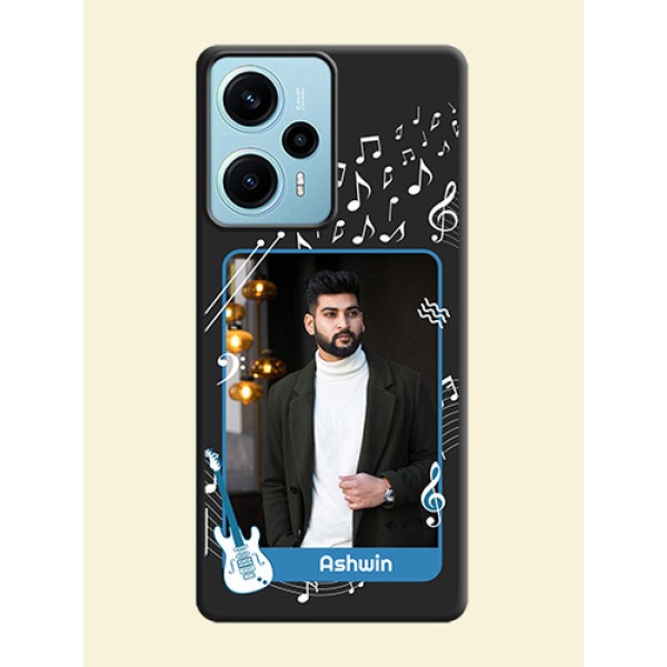 Musical Theme Design with Text on Photo On Space Black Custom Soft Matte Mobile Back Cover - Poco F5 Musical Theme Design with Text on Photo On Space Black Custom Soft Matte Mobile Back Cover - Poco F5