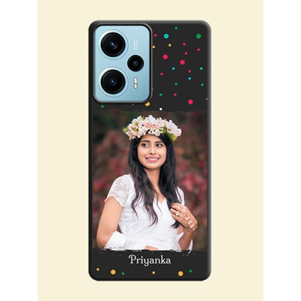 Multicolor Dotted Pattern with Text On Space Black Custom Soft Matte Mobile Back Cover - Poco F5 Multicolor Dotted Pattern with Text On Space Black Custom Soft Matte Mobile Back Cover - Poco F5