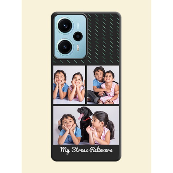 Cross Dotted Pattern with 2 Image Holder On Space Black Custom Soft Matte Mobile Back Cover - Poco F5 Cross Dotted Pattern with 2 Image Holder On Space Black Custom Soft Matte Mobile Back Cover - Poco F5