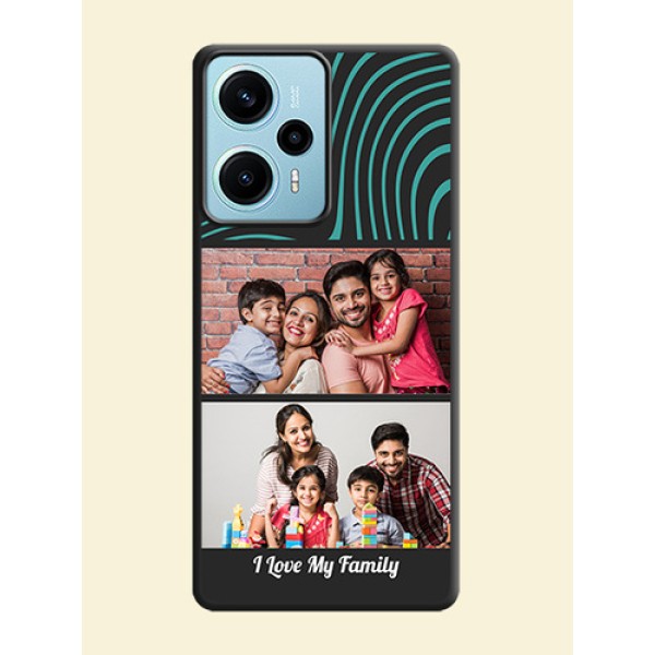 Wave Pattern with 2 Image Holder On Space Black Custom Soft Matte Mobile Back Cover - Poco F5 Wave Pattern with 2 Image Holder On Space Black Custom Soft Matte Mobile Back Cover - Poco F5