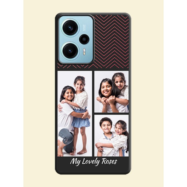 Wave Pattern with 3 Image Holder On Space Black Custom Soft Matte Mobile Back Cover - Poco F5