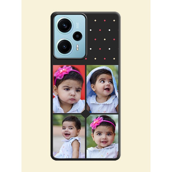 Multicolor Dotted Pattern with 4 Image Holder On Space Black Custom Soft Matte Mobile Back Cover - Poco F5 Multicolor Dotted Pattern with 4 Image Holder On Space Black Custom Soft Matte Mobile Back Cover - Poco F5