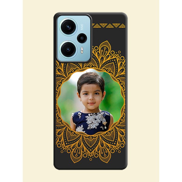 Round Image with Floral Design On Space Black Custom Soft Matte Mobile Back Cover - Poco F5 Round Image with Floral Design On Space Black Custom Soft Matte Mobile Back Cover - Poco F5