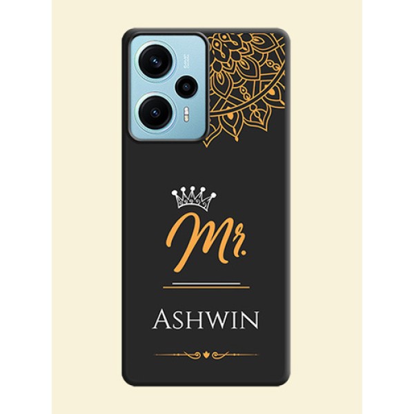 Mr Name with Floral Design On Space Black Custom Soft Matte Mobile Back Cover - Poco F5 Mr Name with Floral Design On Space Black Custom Soft Matte Mobile Back Cover - Poco F5