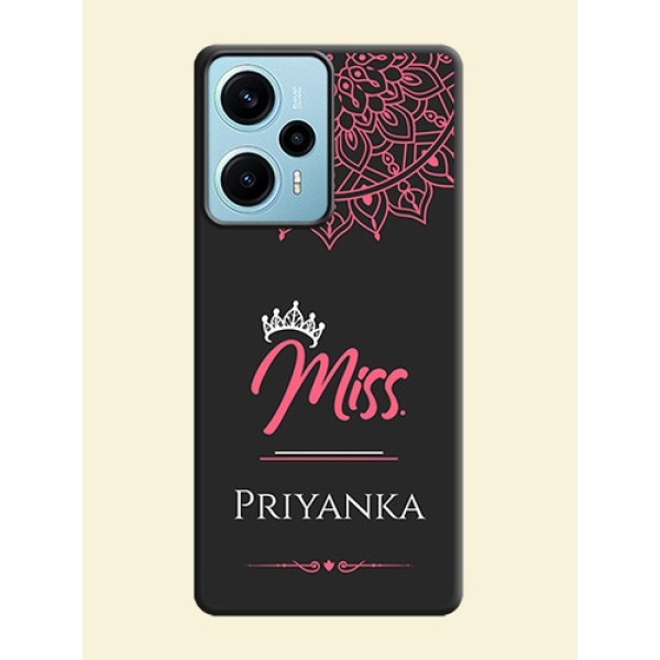 Mrs Name with Floral Design On Space Black Custom Soft Matte Mobile Back Cover - Poco F5 Mrs Name with Floral Design On Space Black Custom Soft Matte Mobile Back Cover - Poco F5