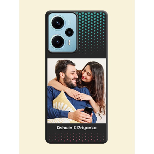 Faded Dots with Grunge Photo Frame and Text On Space Black Custom Soft Matte Mobile Back Cover - Poco F5 Faded Dots with Grunge Photo Frame and Text On Space Black Custom Soft Matte Mobile Back Cover - Poco F5