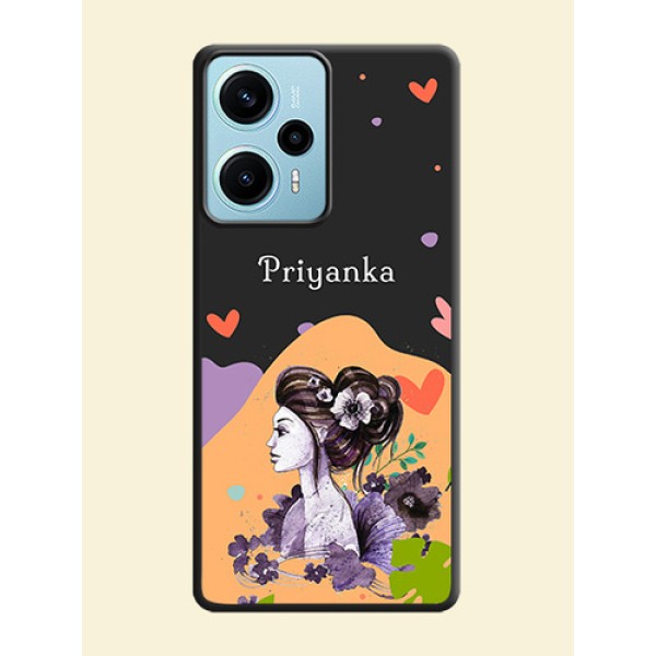 Namecase For Her With Fancy Lady Image On Space Black Custom Soft Matte Mobile Back Cover - Poco F5 Namecase For Her With Fancy Lady Image On Space Black Custom Soft Matte Mobile Back Cover - Poco F5