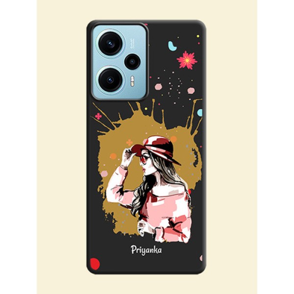 Mordern Lady With Color Splash Background With Custom Text On Space Black Custom Soft Matte Mobile Back Cover - Poco F5