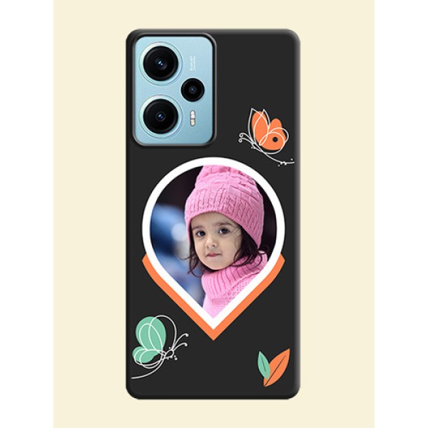 Upload Pic With Simple Butterly Design On Space Black Custom Soft Matte Mobile Back Cover - Poco F5 Upload Pic With Simple Butterly Design On Space Black Custom Soft Matte Mobile Back Cover - Poco F5