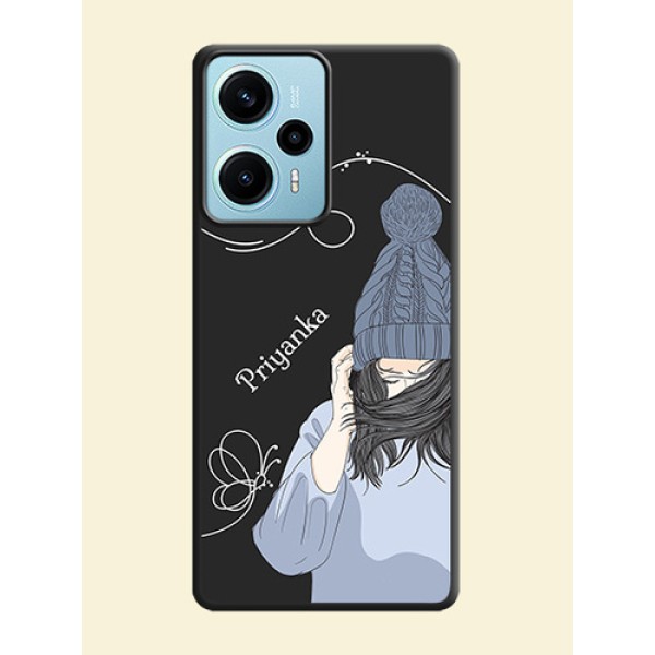 Girl With Blue Winter Outfiit Custom Text Design On Space Black Custom Soft Matte Mobile Back Cover - Poco F5 Girl With Blue Winter Outfiit Custom Text Design On Space Black Custom Soft Matte Mobile Back Cover - Poco F5