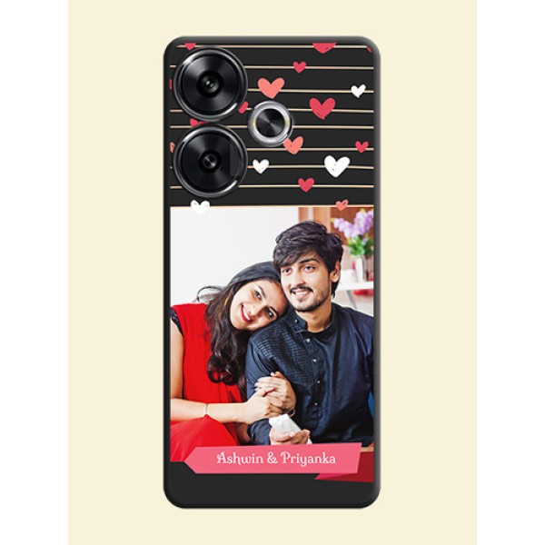 Love Pattern with Name on Pink Ribbon on Photo On Space Black Custom Soft Matte Mobile Back Cover - Poco F6 5G Love Pattern with Name on Pink Ribbon on Photo On Space Black Custom Soft Matte Mobile Back Cover - Poco F6 5G