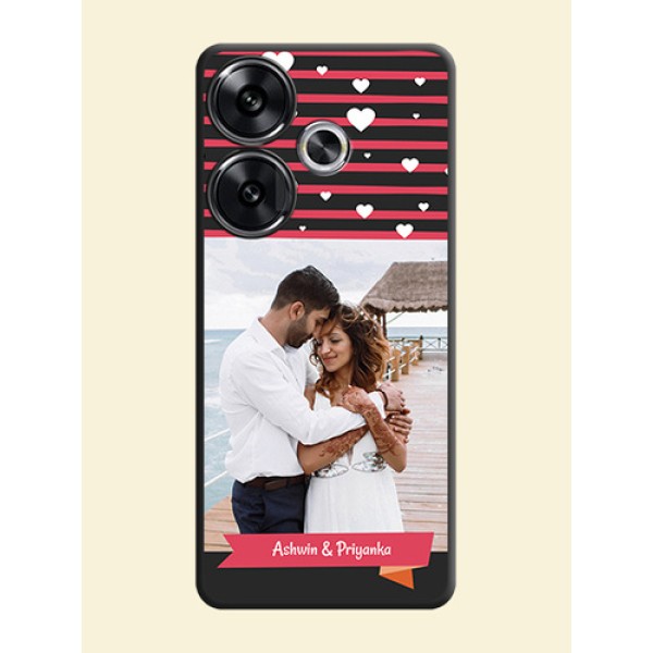 White Color Love Symbols with Pink Lines Pattern On Space Black Custom Soft Matte Mobile Back Cover - Poco F6 5G