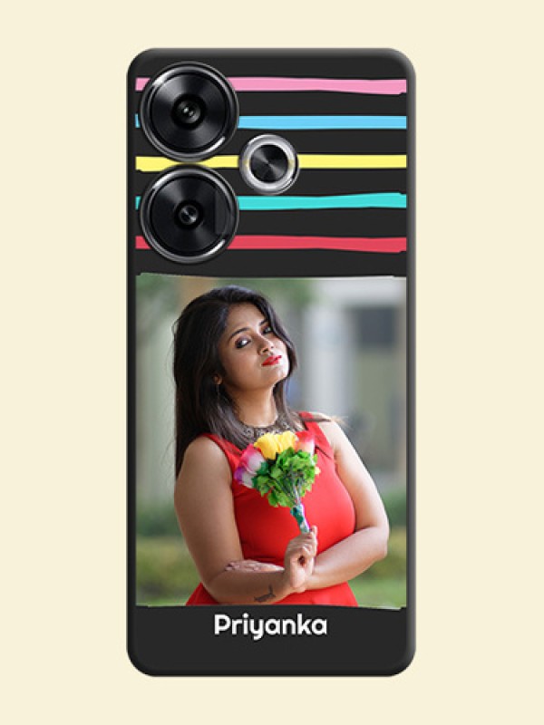 Multicolor Lines with Image On Space Black Custom Soft Matte Mobile Back Cover - Poco F6 5G