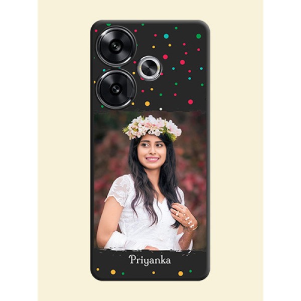 Multicolor Dotted Pattern with Text On Space Black Custom Soft Matte Mobile Back Cover - Poco F6 5G Multicolor Dotted Pattern with Text On Space Black Custom Soft Matte Mobile Back Cover - Poco F6 5G