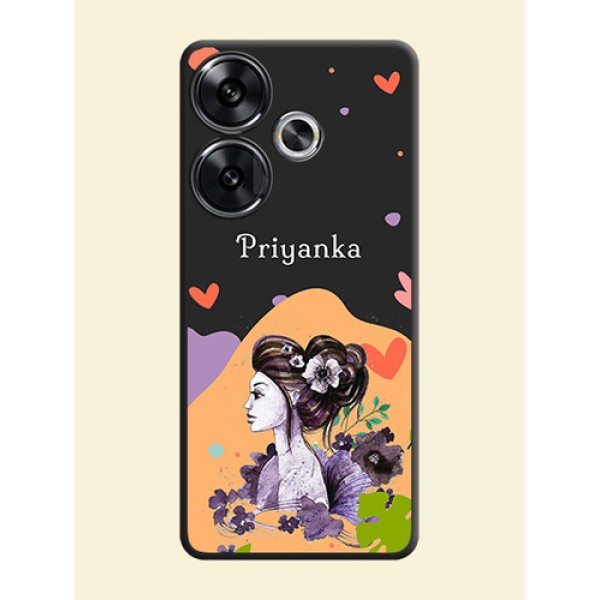 Namecase For Her With Fancy Lady Image On Space Black Custom Soft Matte Mobile Back Cover - Poco F6 5G Namecase For Her With Fancy Lady Image On Space Black Custom Soft Matte Mobile Back Cover - Poco F6 5G
