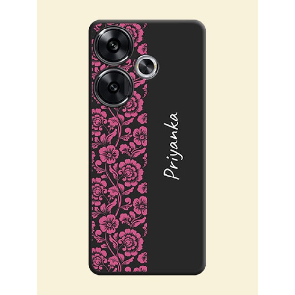 Pink Floral Pattern Design With Custom Text On Space Black Custom Soft Matte Mobile Back Cover - Poco F6 5G Pink Floral Pattern Design With Custom Text On Space Black Custom Soft Matte Mobile Back Cover - Poco F6 5G