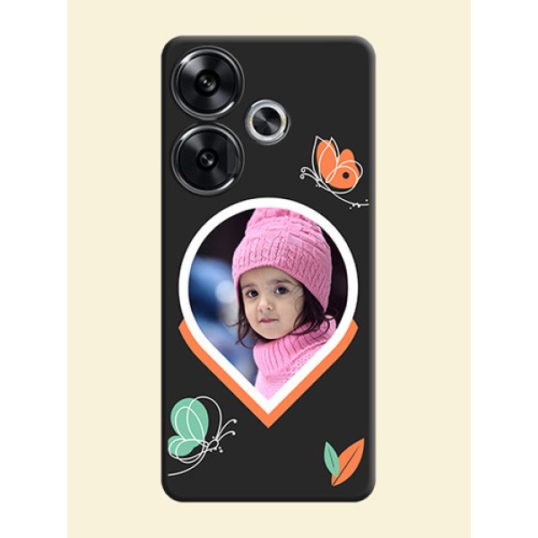 Upload Pic With Simple Butterly Design On Space Black Custom Soft Matte Mobile Back Cover - Poco F6 5G