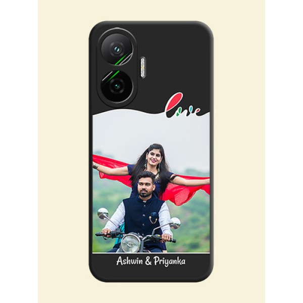 Fall in Love Pattern with Picture on Photo On Space Black Custom Soft Matte Mobile Back Cover - Poco F7 5G Fall in Love Pattern with Picture on Photo On Space Black Custom Soft Matte Mobile Back Cover - Poco F7 5G