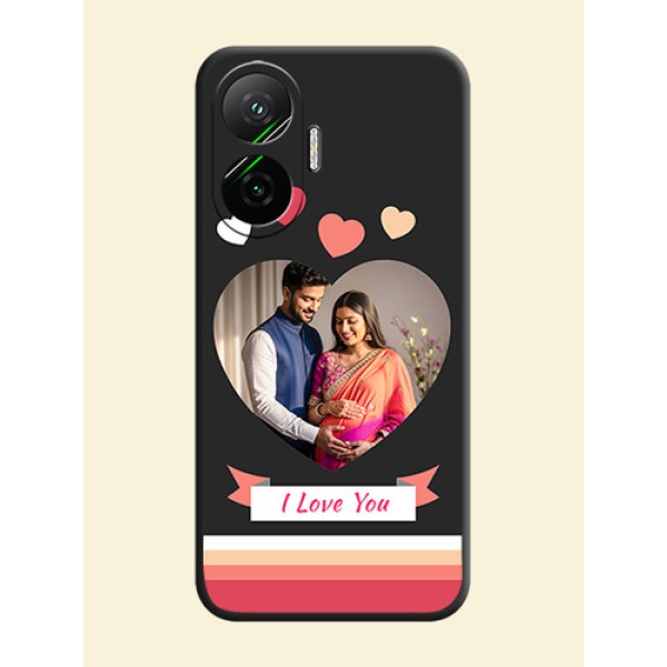 Love Shaped Photo with Colorful Stripes On Space Black Custom Soft Matte Mobile Back Cover - Poco F7 5G Love Shaped Photo with Colorful Stripes On Space Black Custom Soft Matte Mobile Back Cover - Poco F7 5G