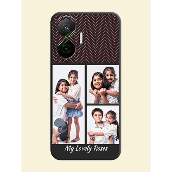Wave Pattern with 3 Image Holder On Space Black Custom Soft Matte Mobile Back Cover - Poco F7 5G