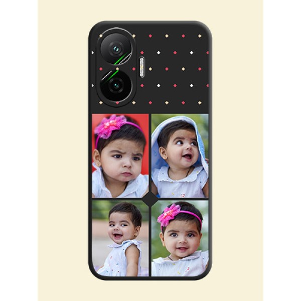 Multicolor Dotted Pattern with 4 Image Holder On Space Black Custom Soft Matte Mobile Back Cover - Poco F7 5G Multicolor Dotted Pattern with 4 Image Holder On Space Black Custom Soft Matte Mobile Back Cover - Poco F7 5G