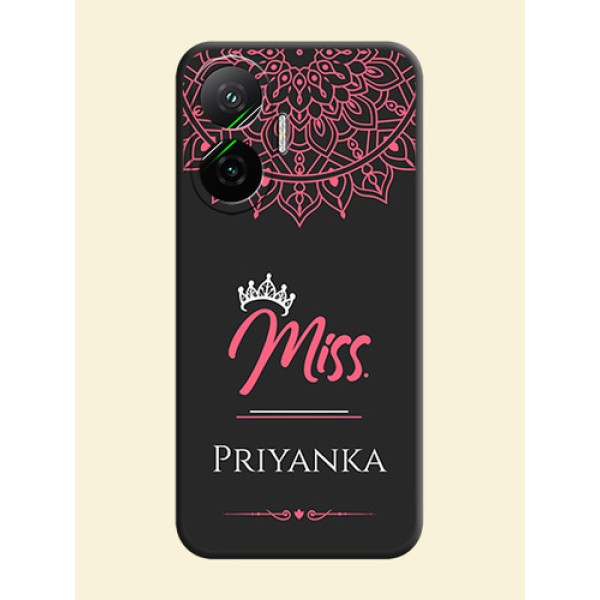 Mrs Name with Floral Design On Space Black Custom Soft Matte Mobile Back Cover - Poco F7 5G Mrs Name with Floral Design On Space Black Custom Soft Matte Mobile Back Cover - Poco F7 5G