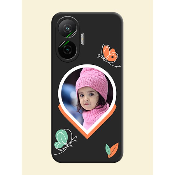 Upload Pic With Simple Butterly Design On Space Black Custom Soft Matte Mobile Back Cover - Poco F7 5G Upload Pic With Simple Butterly Design On Space Black Custom Soft Matte Mobile Back Cover - Poco F7 5G