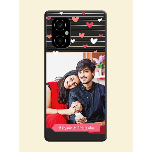 Love Pattern with Name on Pink Ribbon  on Photo on Space Black Soft Matte Back Cover - Poco M4 5G