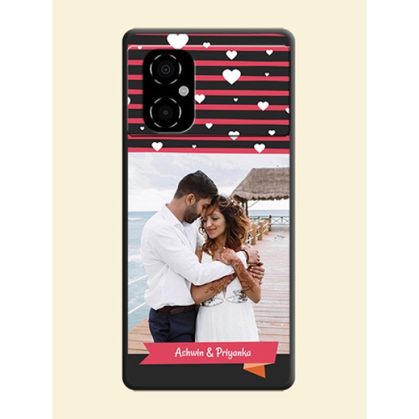 White Color Love Symbols with Pink Lines Pattern on Space Black Custom Soft Matte Phone Cases - Poco M4 5G White Color Love Symbols with Pink Lines Pattern on Space Black Custom Soft Matte Phone Cases - Poco M4 5G