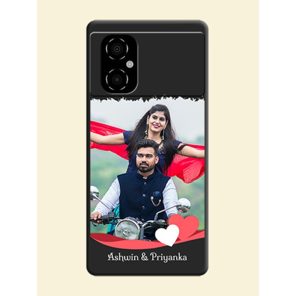 Pin Color Love Shaped Ribbon Design with Text on Space Black Custom Soft Matte Phone Back Cover - Poco M4 5G Pin Color Love Shaped Ribbon Design with Text on Space Black Custom Soft Matte Phone Back Cover - Poco M4 5G